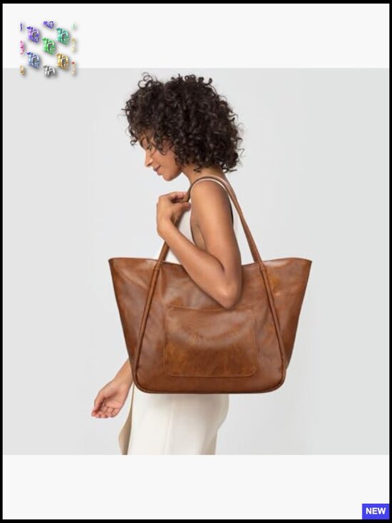 Vintage Distressed Leather Tote Bag Anti-Theft Zipper Work  display picture 3